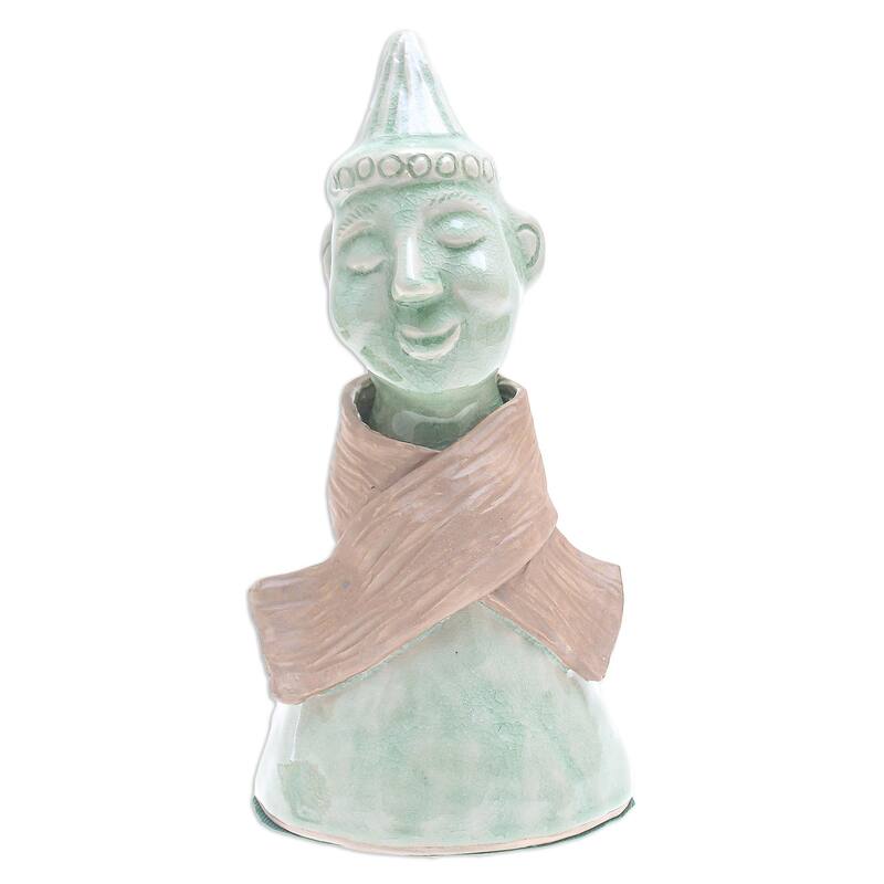 Novica Handmade Hill Tribe Man Celadon Ceramic Sculpture