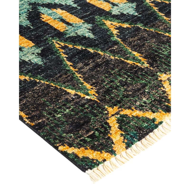 Overton Hand Knotted Wool Vintage Inspired Modern Contemporary Modern Black Area Rug - 5' 10" x 8' 10"