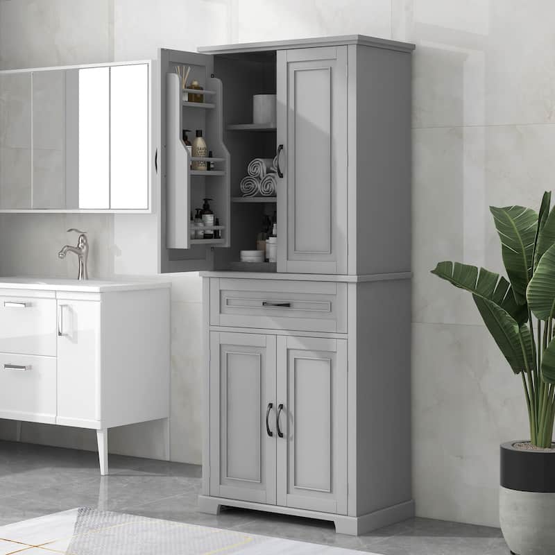 Bathroom Storage Cabinet with Doors and Drawer, Multiple Storage Space, Adjustable Shelf - Grey