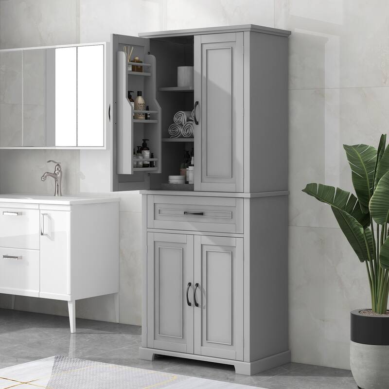 Tall Bathroom Storage Cabinet, Freestanding Storage Cabinet with Drawer and Adjustable Shelf - Grey