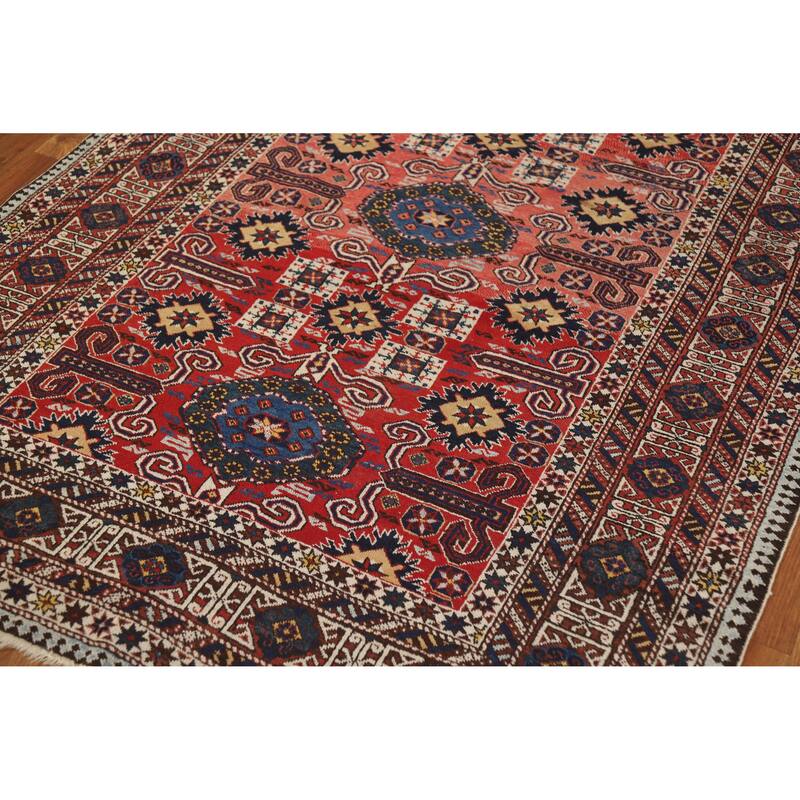 Hand Knotted Oriental 100% Wool Carpet Traditional Geometric Red Kazak Area Rug - 6' 3'' X 4' 5''