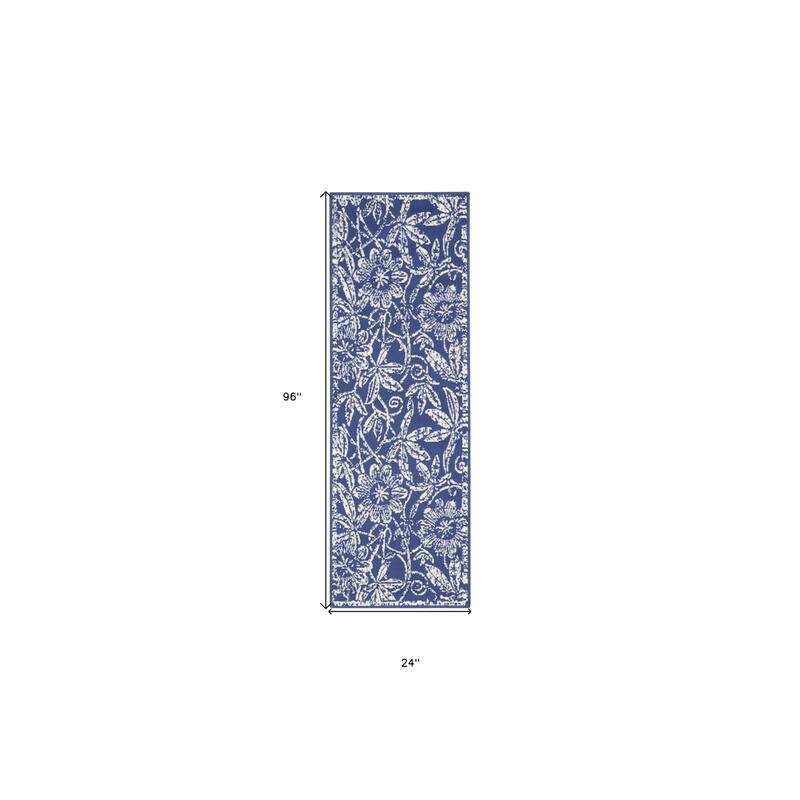 Joqoh Power Loomed Distressed Abstract Floral Traditional Non Skid Stain Resistant Area Rug By HomeRoots - 96' X '24' X '0.39