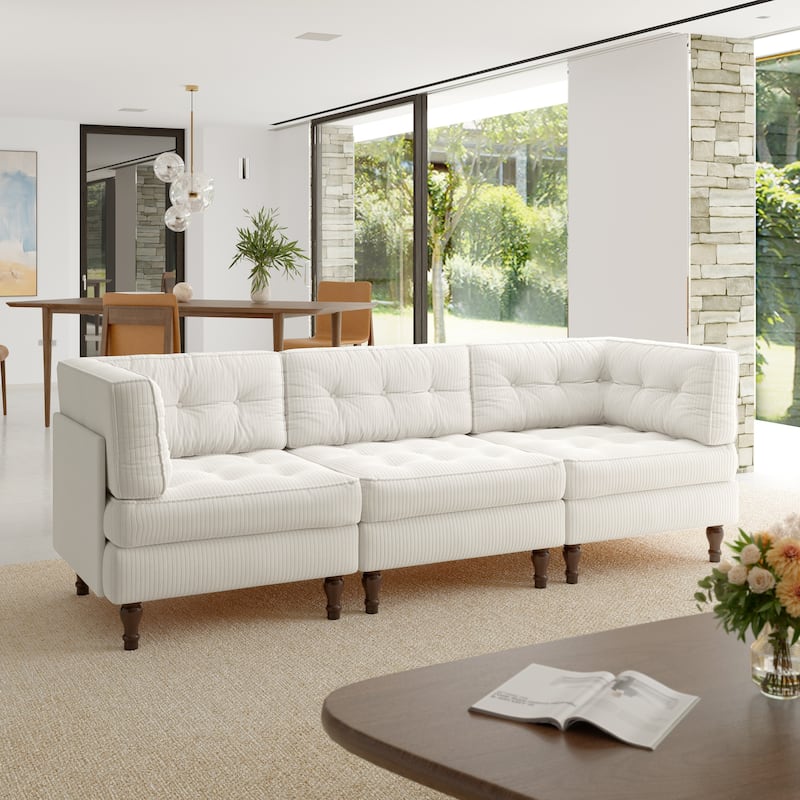 Oversized Modular Sectional Corduroy Fabric Tufted Sofa - Beige-3 peice - Symmetrical
