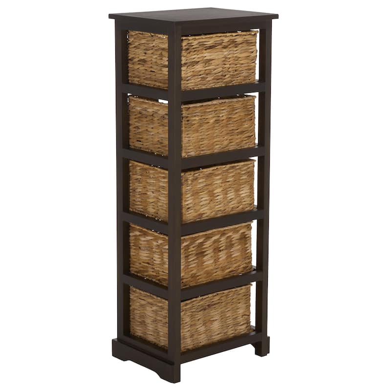 SAFAVIEH Faith Distressed Black 5-Drawer Wicker Basket Storage Tower - 17.3" x 13.4" x 46.1" - 17"W x 13"D x 46"H