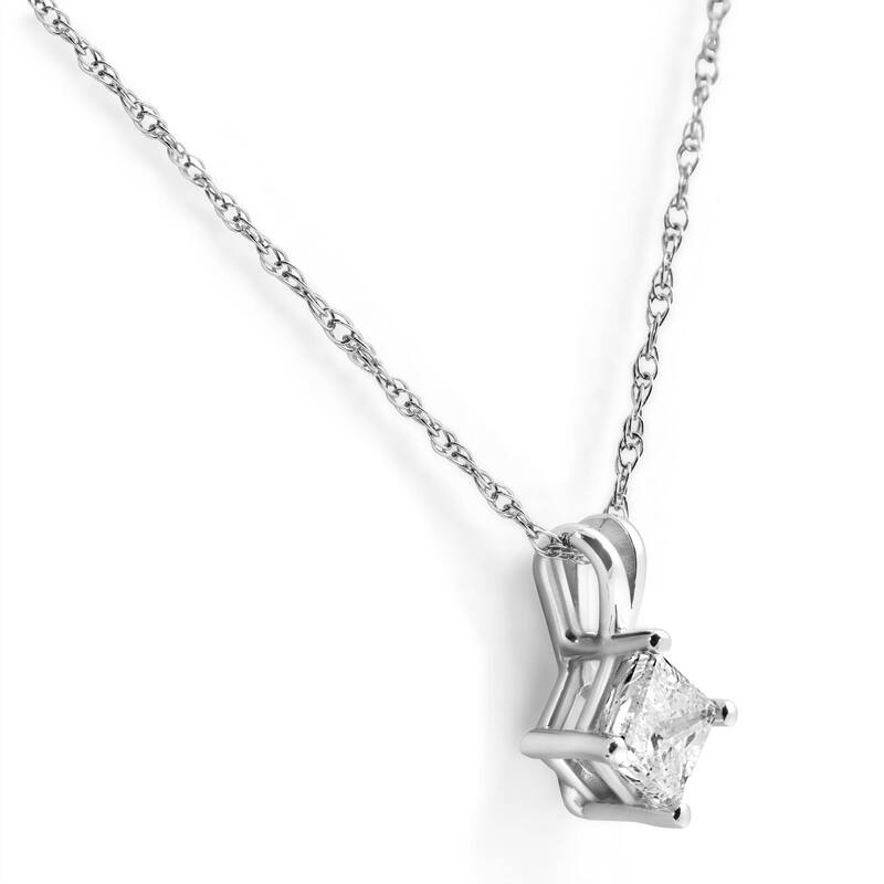 1Ct Princess Cut Diamond Solitaire Pendant White Gold Necklace Lab Grown