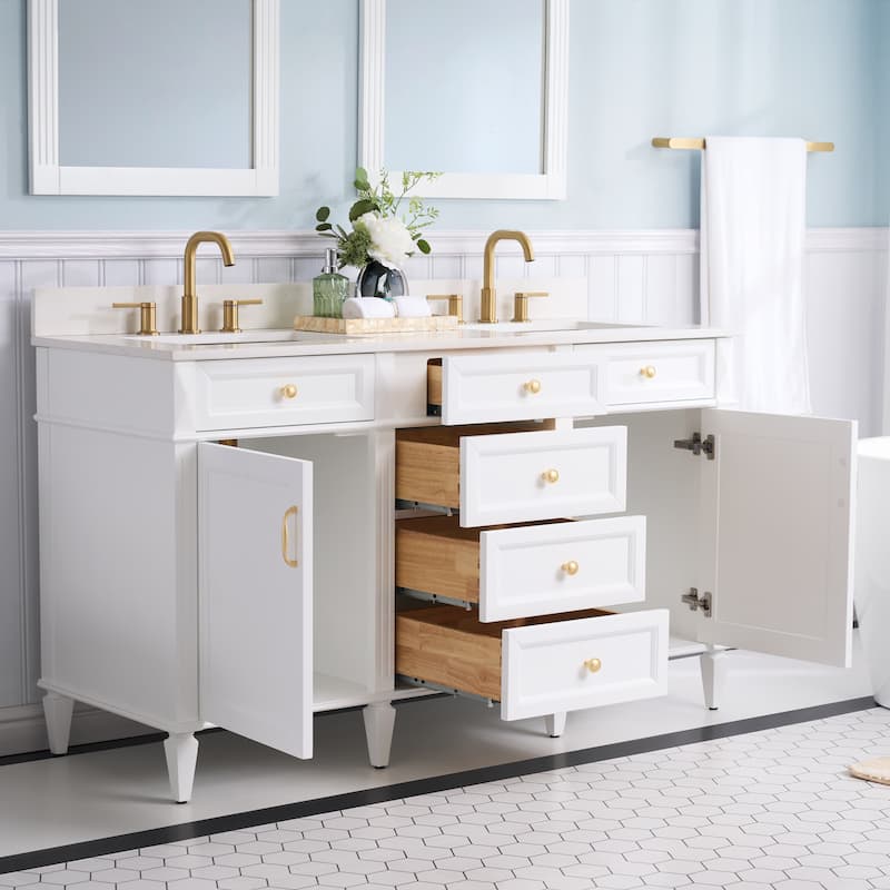 35''H Solid Wood Bath Vanity With Carrera White Quartz Top and Sink