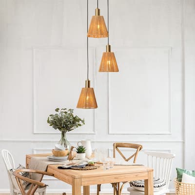 Farmhouse Woven Paper Rope 3-Light Kitchen Island Chandelier Light