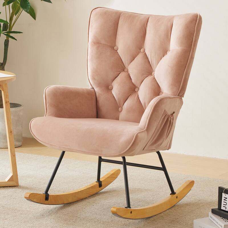 Rocking Chair Nursery, Upholstered Glider Rocker with High Backrest