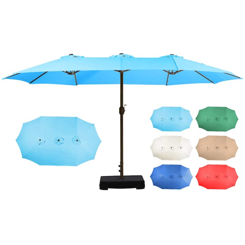 Aoodor 15ft Outdoor Double Sided Market Patio Umbrella with Base Stand