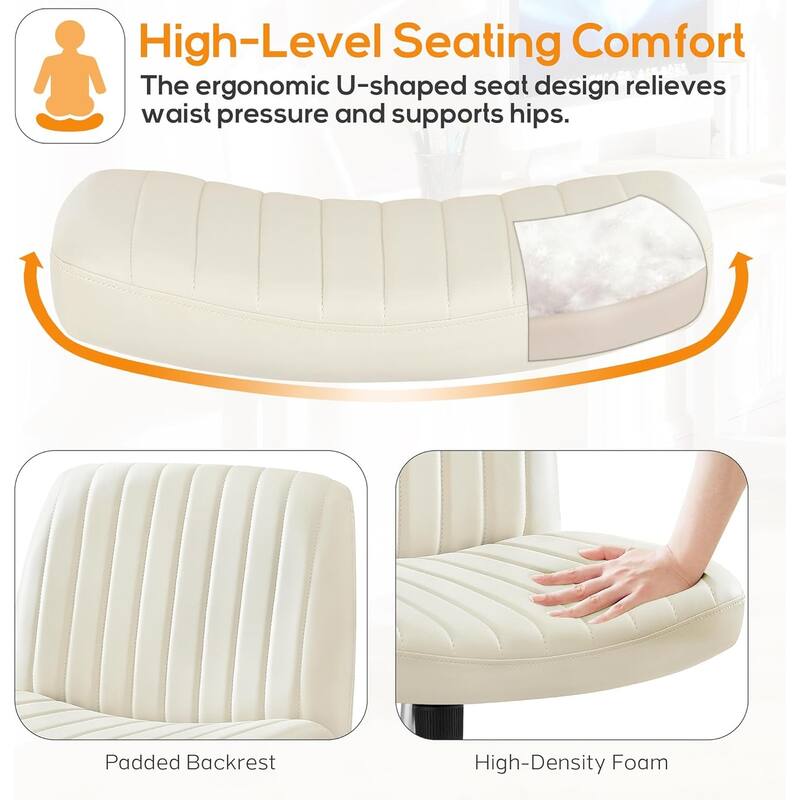 Home Office Desk Chair Criss Cross Legged Office, Wide Comfty Desk, Wheels Armless Computer Task, Swivel Vanity Home Chair