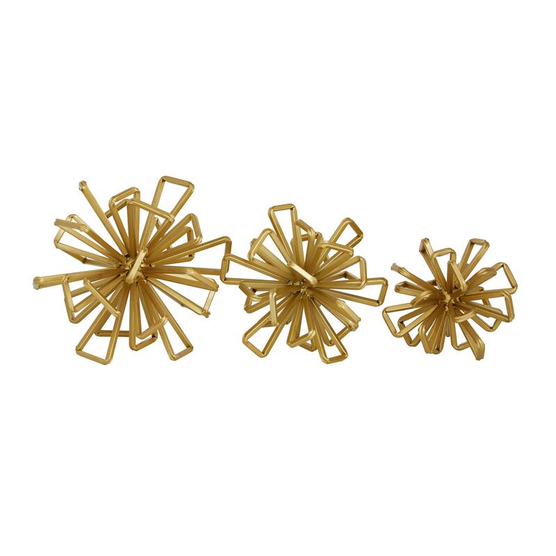 Metal Geometric Wire Rod Orb Sculpture - Set of 3 Gold - Roche River Decor - 8"W x 8"L x 8"H