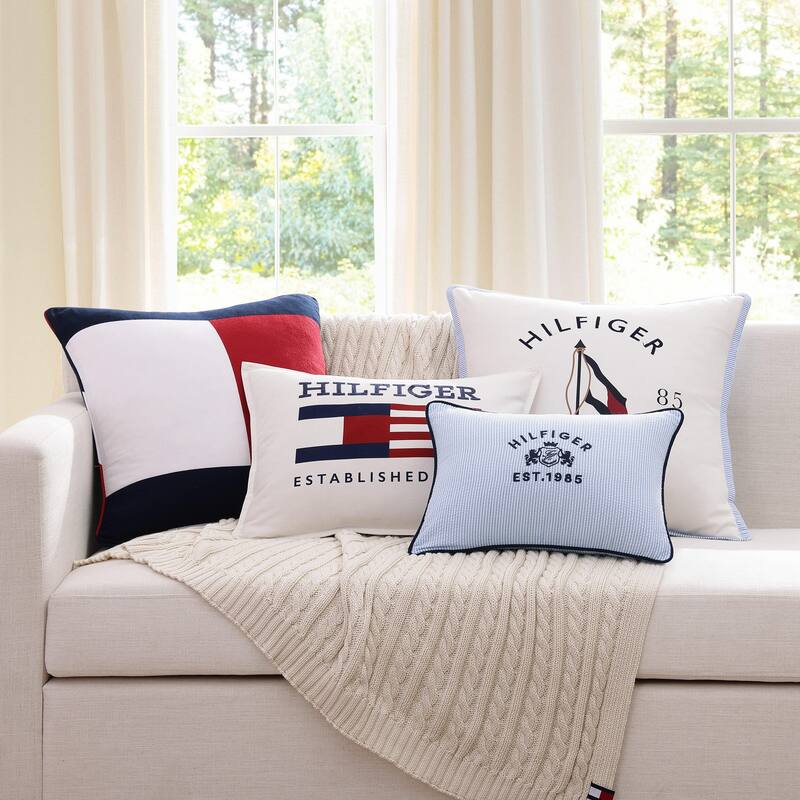Tommy Hilfiger Rectangular Decorative Throw Pillows - Removable Cover with Hidden Zipper Closure