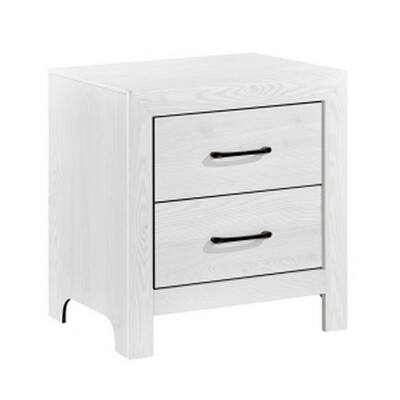 White/Black 2 Drawer 23.5 in. W Nightstand with Sturdy Hardware and Ample Storage