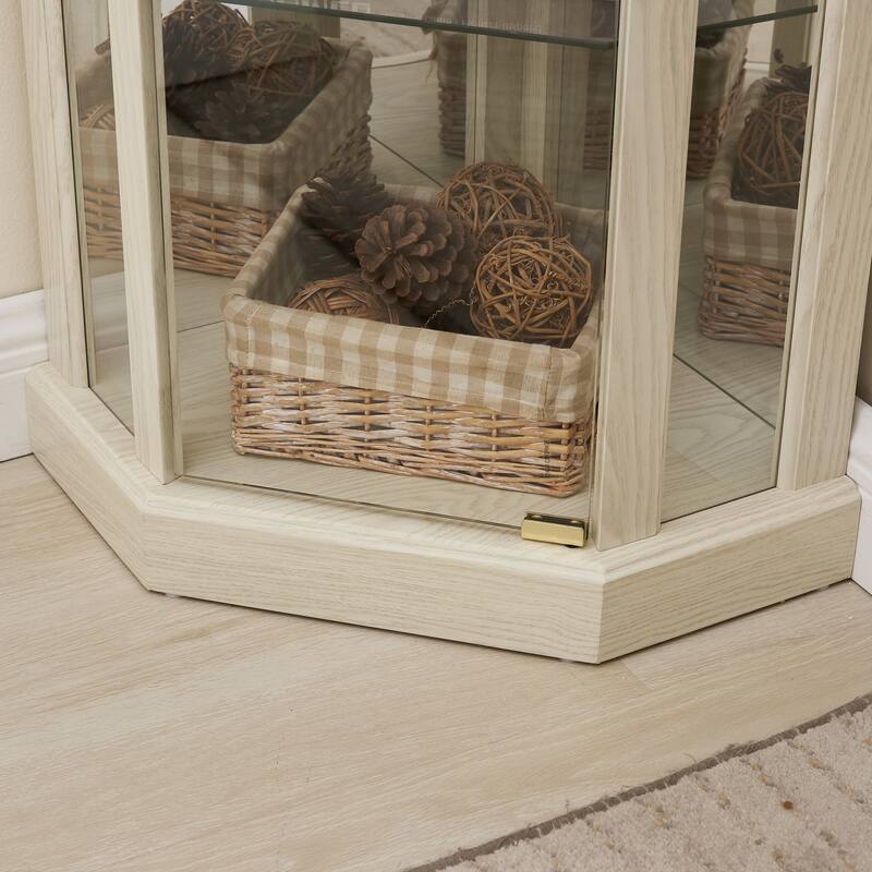 Corner Display Cabinet with Glass Door, Shelves & Light
