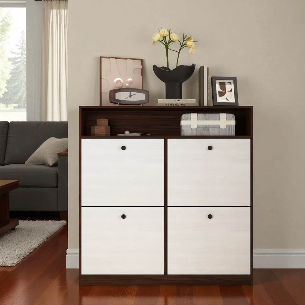 39.4" Shoe Storage Cabinet with 4 Flip Drawers, Large Freestanding Entryway Shoe Organizer with Wooden Handles and Anti-Tip Kit