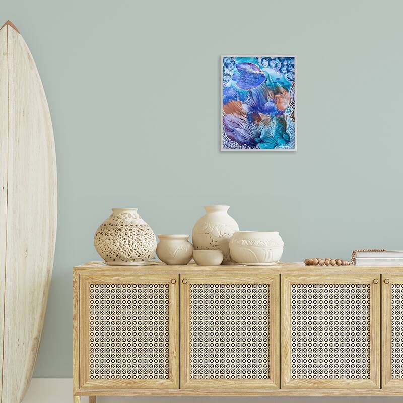 Stupell Underwater Fish Sea Life Framed Giclee Art Design By Amy Tieman