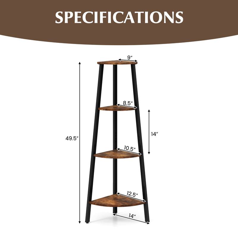 Compact 4-Tier Corner Shelf Storage Rack with Metal Frame for Home - 13.5" x 13.5" x 49" (L x W x H)