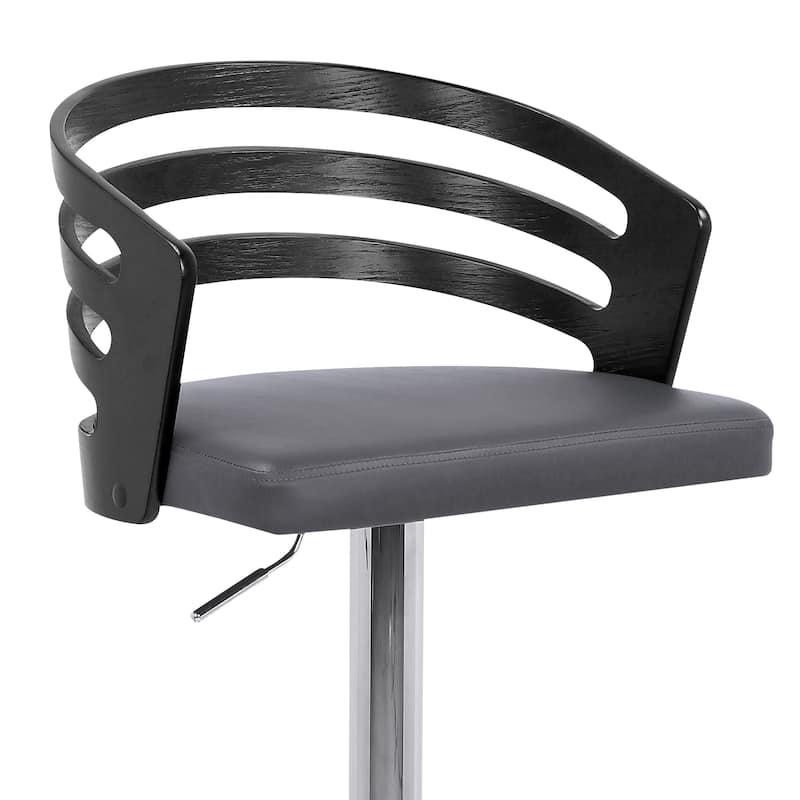 Adele Black or Walnut Wood Upholstered Adjustable Height Bar Stool