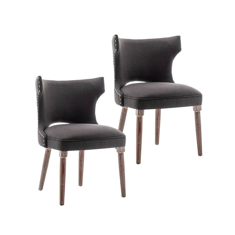 Porthos Home Foras Fabric Wingback Dining Chairs with Rubberwood Legs, Set of 2 - Dark Grey