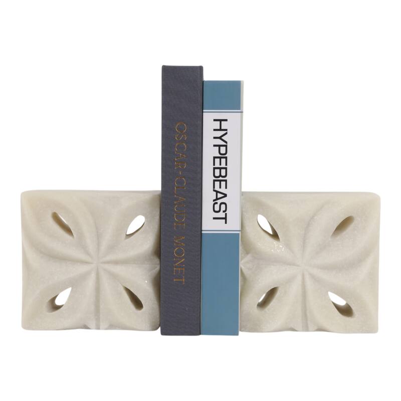 Resin Bookends Geometric Carved Design (Set of 2) - 12" White - 11.75" x 2.75" x 6"