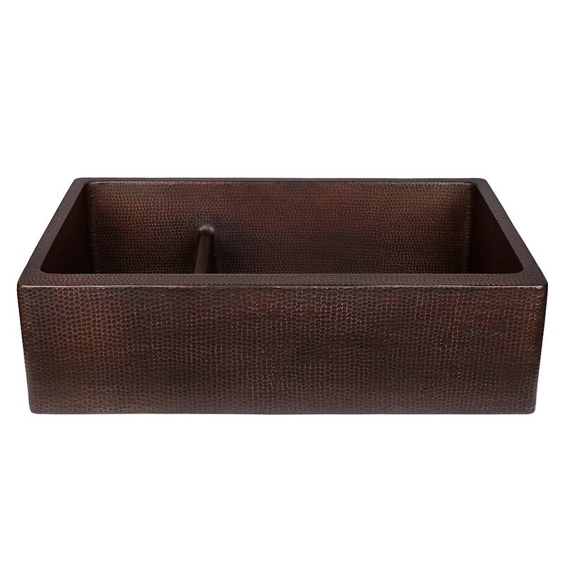 33-in Hammered Copper Apron Front 30/70 Double Basin Kitchen Sink with Short 5-in Divider (KA30DB33229-SD5)