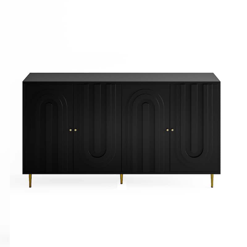 64" Modern Black Lacquered 4 Doors Storage Cabinet for Living Room