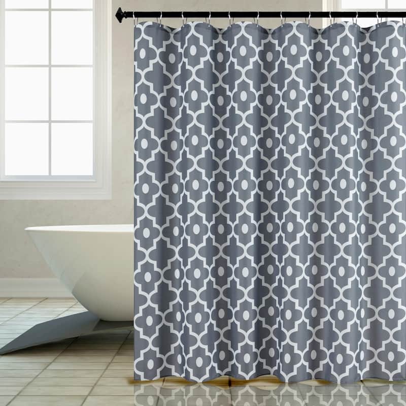 Textured Fabric Shower Curtain, 72"x72", Dark Grey Morocco Print
