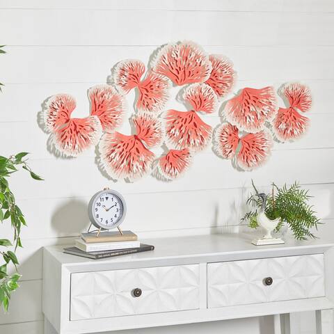 Coral Orange and White Metal Coastal Beach Sea Wall Art Sculpture