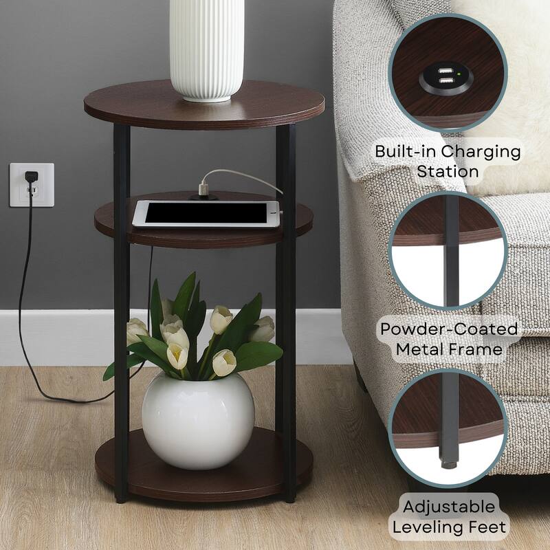 Convenience Concepts Designs2Go Simon 3 Tier End Table with USB Ports