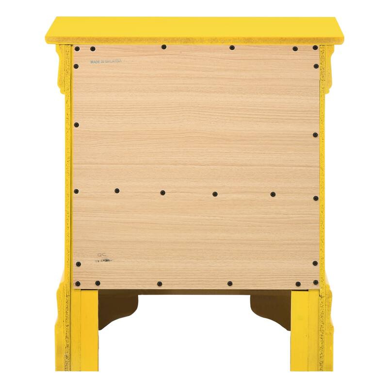 2-Drawer Yellow Nightstand with Real Wood Veneers and English Dovetail Storage, 24 Inch Bedside Table