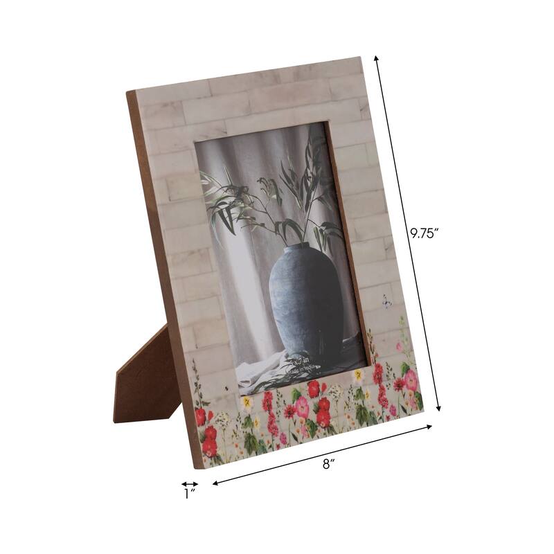 Wood Resin Flower Field Photo Frame - Ivory