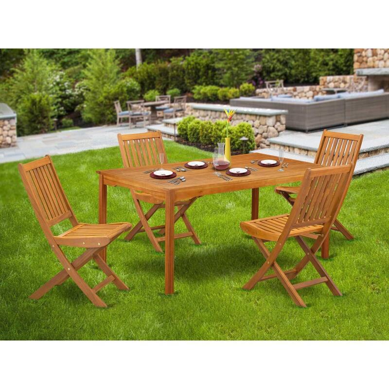 HomeStock 5-Piece Rectangle Natural Oak Finish Solid Wood Top Dining table with 4-Chairs with Slat Back