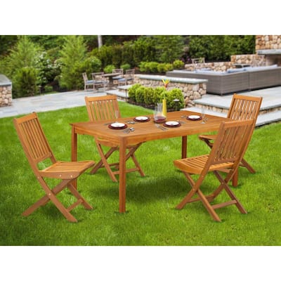 HomeStock 5-Piece Rectangle Natural Oak Finish Solid Wood Top Dining table with 4-Chairs with Slat Back