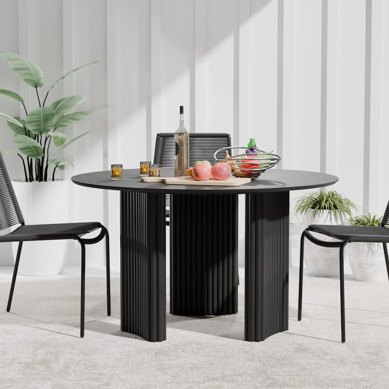 46" Round Dining Table Kitchen Table for 4 with Arc-Shaped Edge Top and Fluted Pedestal Legs for Living Room Dining Room Coffee