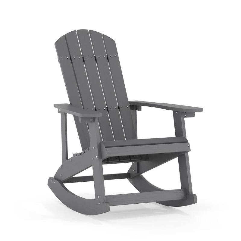 All Weather Polyresin Wood Rocking Adirondack Chair - Light Gray