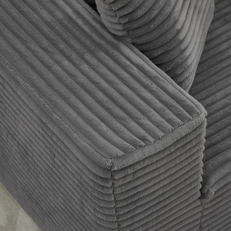 Modular Sectional Sofa with L-Shape Chaise, Oversized Corduroy Upholstered Cloud Sofa, Deep Seat Sofa with 2 Throw Pillows