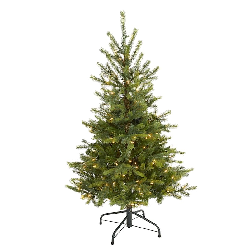 4ft. Spruce Artificial Christmas Tree with 100 Clear Lights and 207 Branches - Small Holiday X-Mas Accent Tree