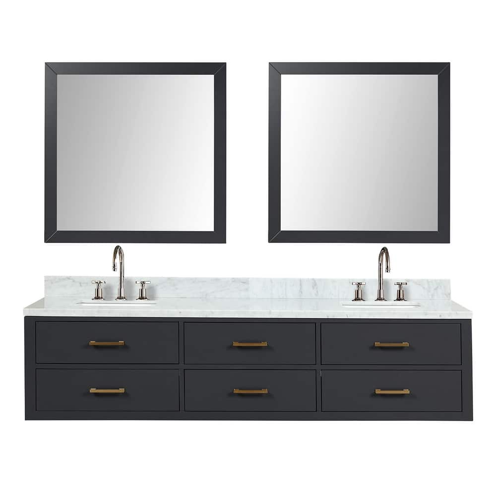 Lexora Castor Double Bath Vanity, Carrara Marble Top, Faucet Set, and Mirrors