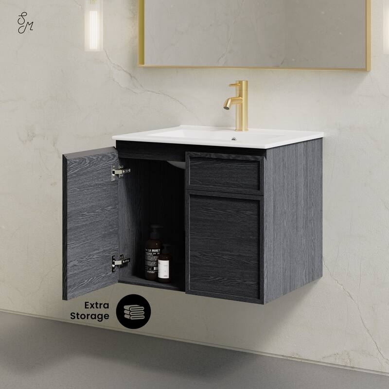 St. Tropez 24" Wall-Mounted Bathroom Vanity In Black Oak With Sink Top - 24