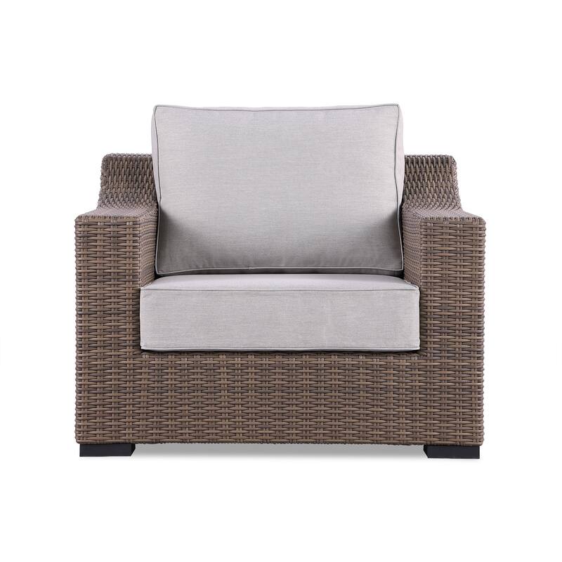 Manhattan Rustic Wicker Rattan Lounge Arm Chair, Beige