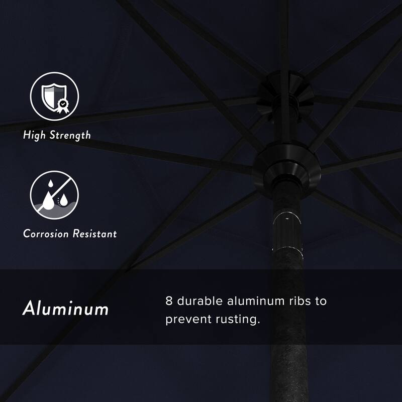 California Umbrella 9' Rd. Aluminum Patio Umbrella, Crank Lift with Push Button Tilt, Black Finish, Pacifica Fabric