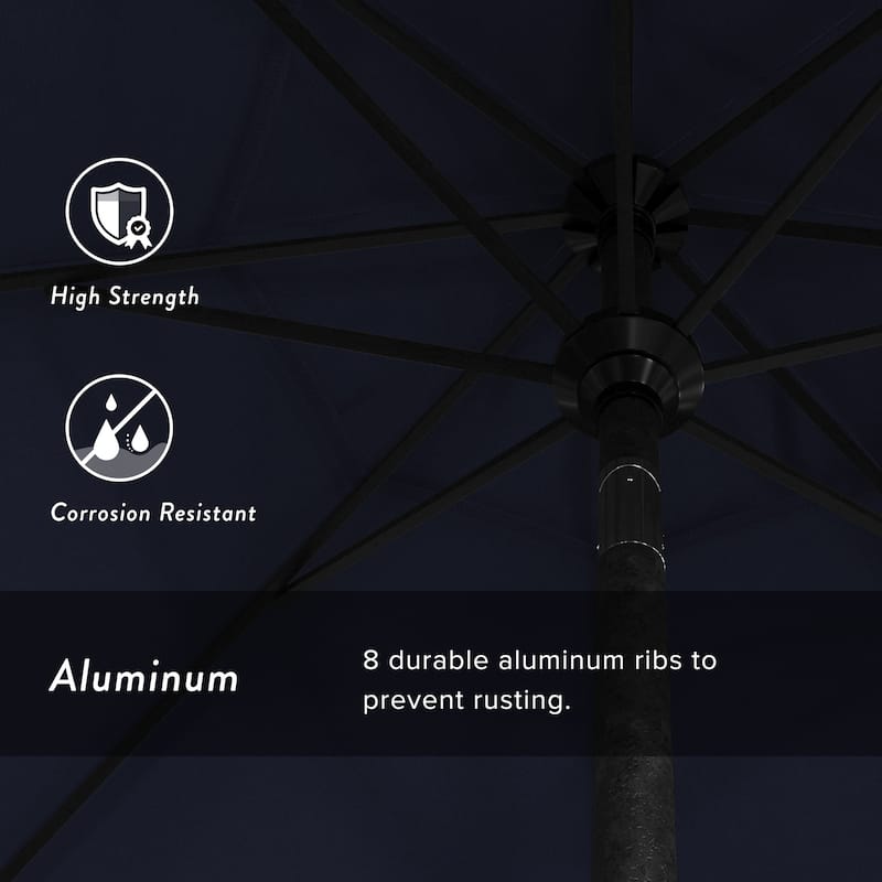 California Umbrella 9' Round Crank Lift Push Button Tilt Black Aluminum Patio Umbrella with Pacifica Pacific Blue Fabric