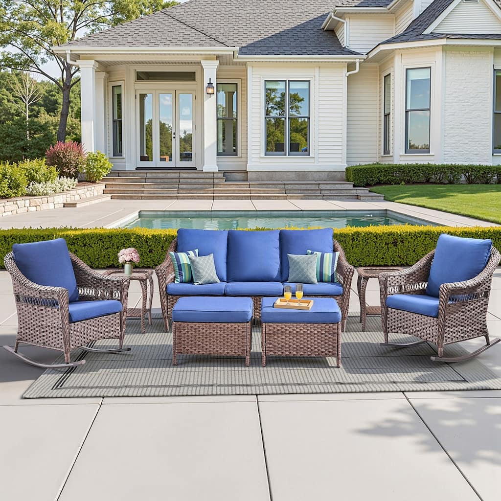 Pocassy 7 Piece Sofa Rocker Chair Table with Ottoman