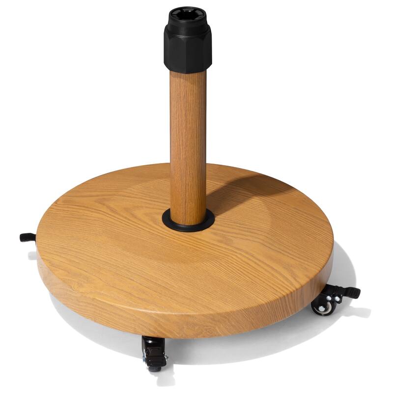 55lbs Round Concrete Market Umbrella Base With Wheels - N/A - Teak-40LBS