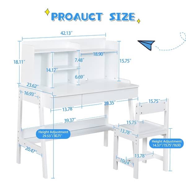 dimension image slide 1 of 2, Modern Classic Desk,Children'S Desk,Solid Wood Desk,Bedroom Boy and Girl Family Desk And Chair Set,Multi-Space Available