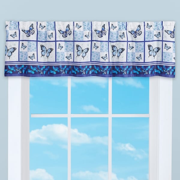 slide 3 of 3, Blue Butterfly Floral Patchwork Window Valance - 5.500 x 5.000 x 1.500 Blue - 5.500 x 5.000 x 1.500