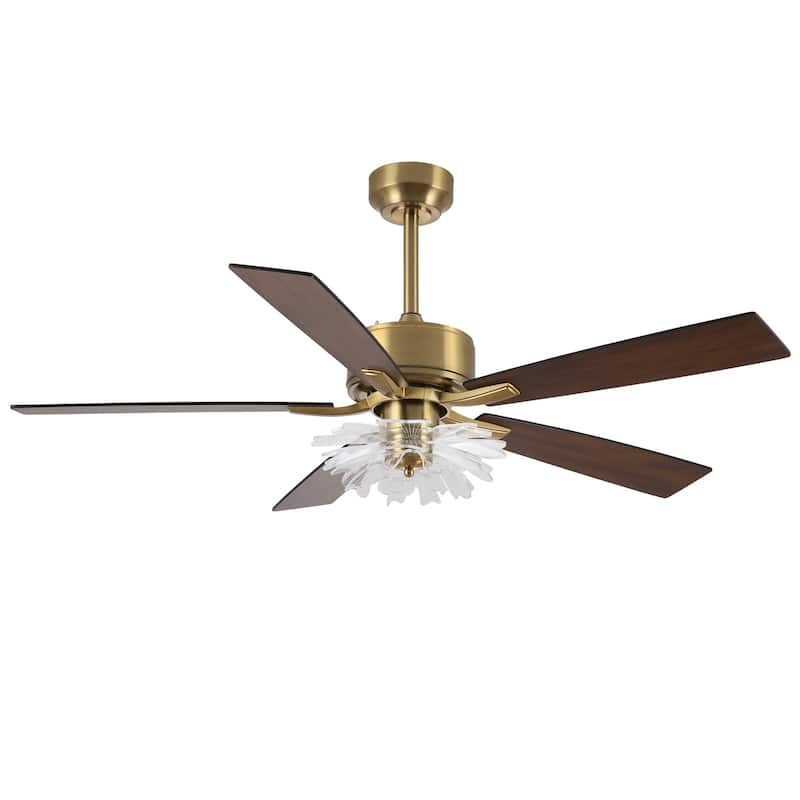 52" Modern Gold Acylic Flower Diammable Ceiling Fan with Light and Remote
