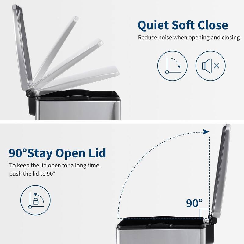 12 Gal Slim Kitchen Trash Can, Garbage Can for Kitchen, Bathroom Narrow Spaces