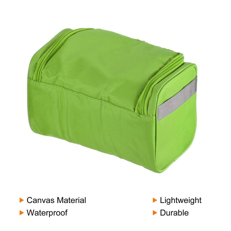 Canvas Hanging Toiletry Makeup Bag with Strap Zipper Waterproof Green