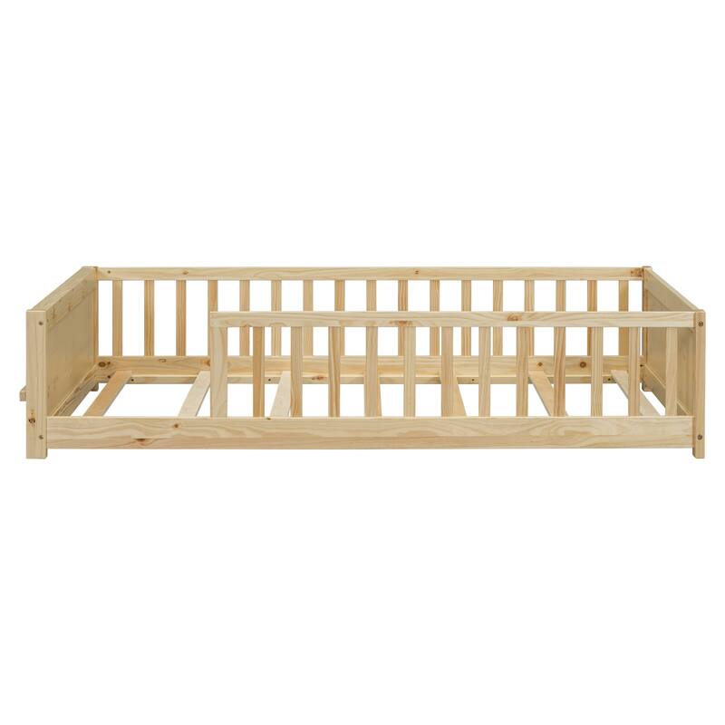 Floor Platform Bed with Built-in Book Storage Rack